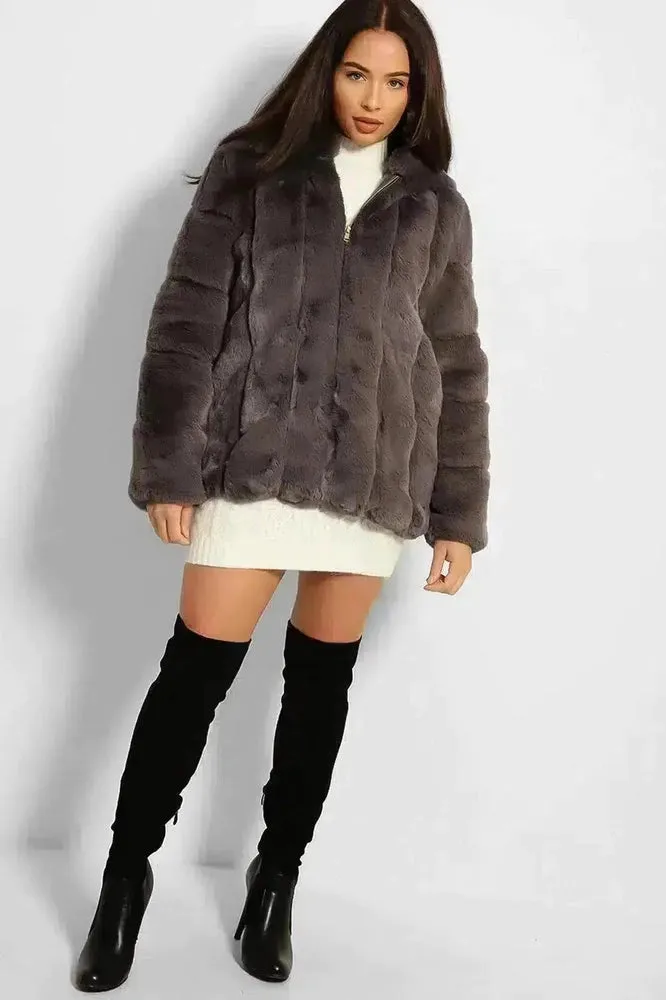 Super Soft Faux Fur Zipped Hooded Jacket