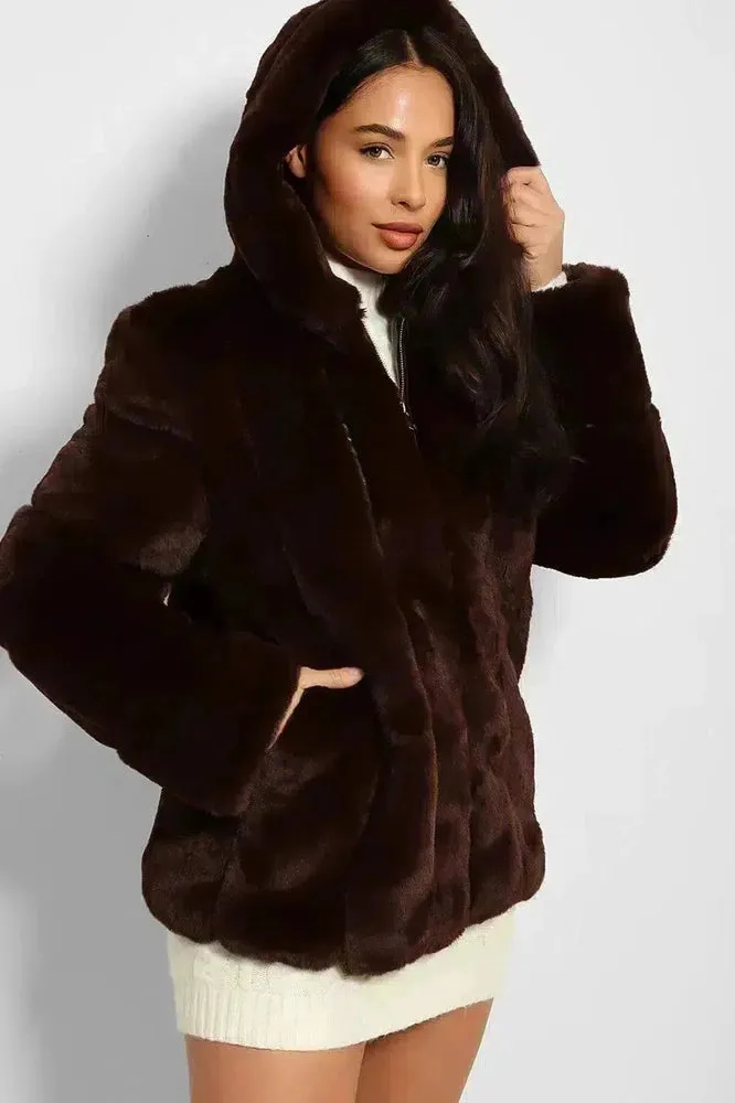 Super Soft Faux Fur Zipped Hooded Jacket