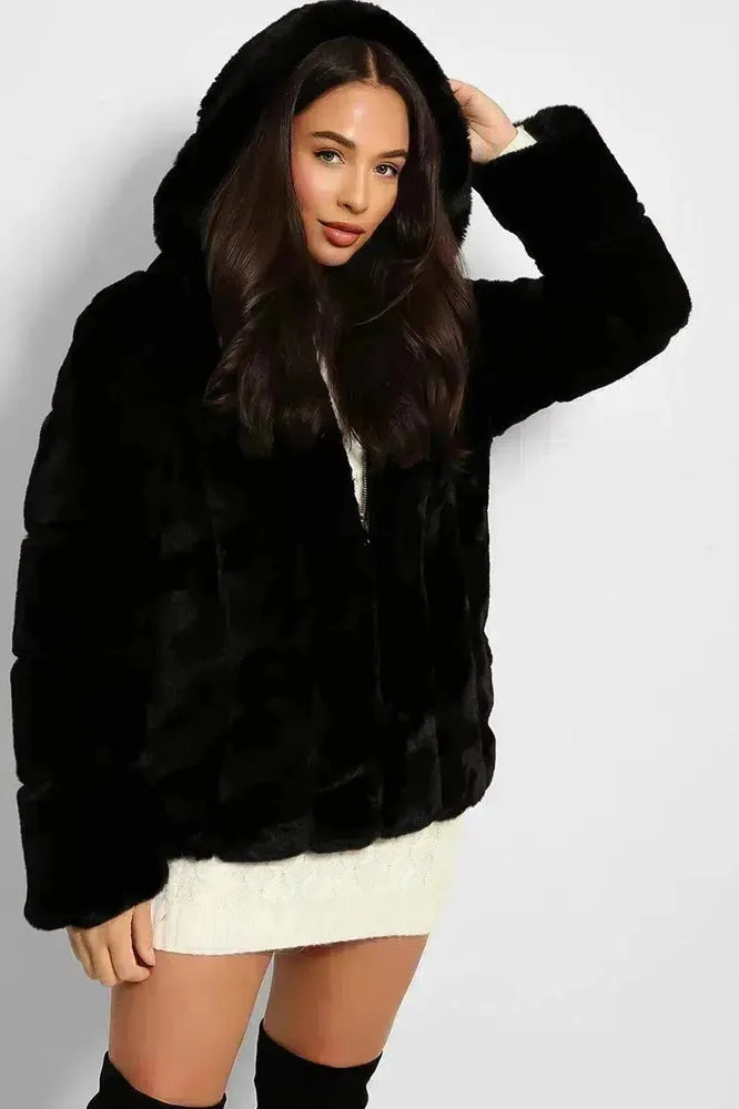 Super Soft Faux Fur Zipped Hooded Jacket