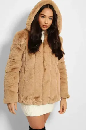 Super Soft Faux Fur Zipped Hooded Jacket