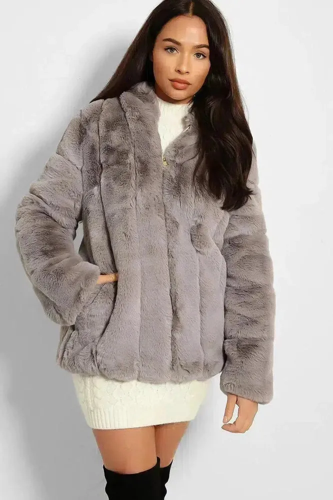 Super Soft Faux Fur Zipped Hooded Jacket