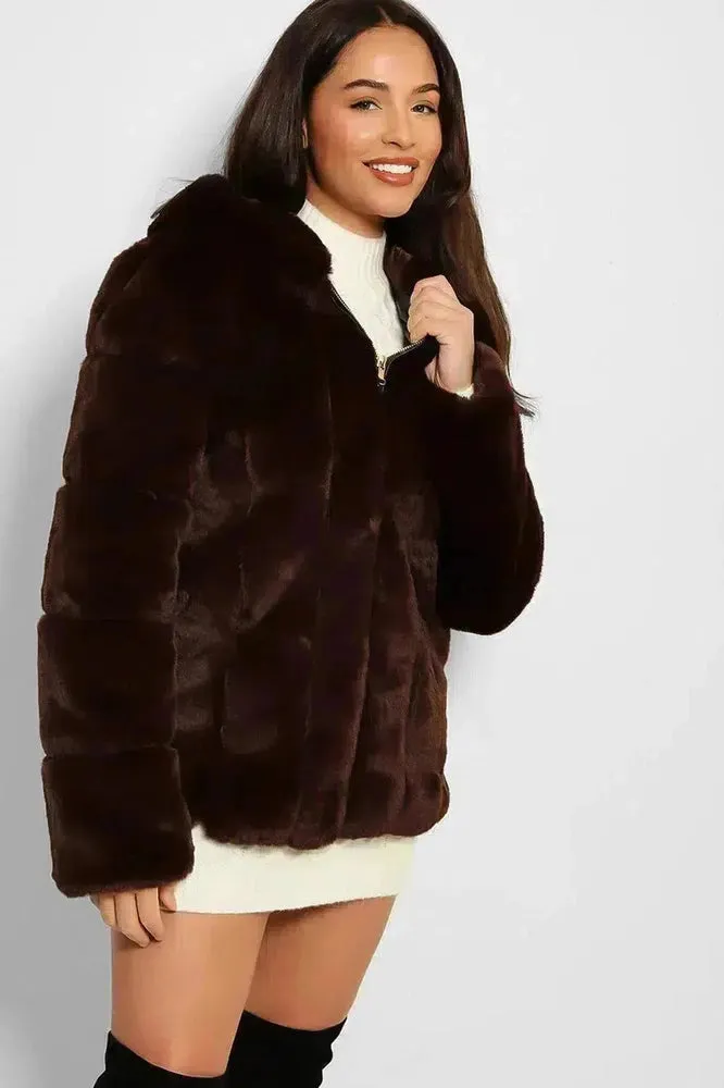 Super Soft Faux Fur Zipped Hooded Jacket