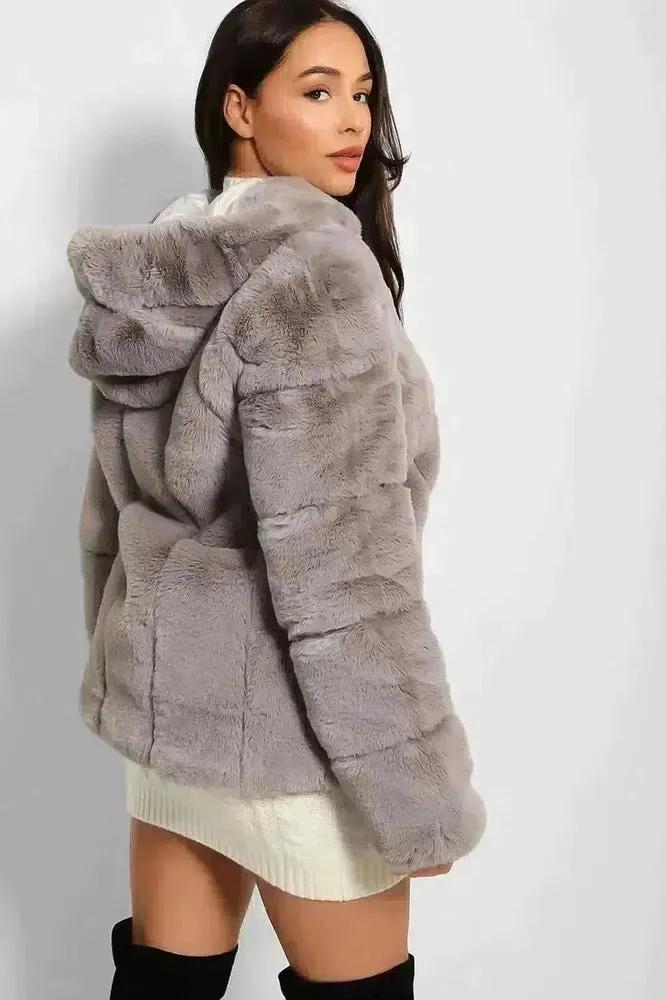 Super Soft Faux Fur Zipped Hooded Jacket