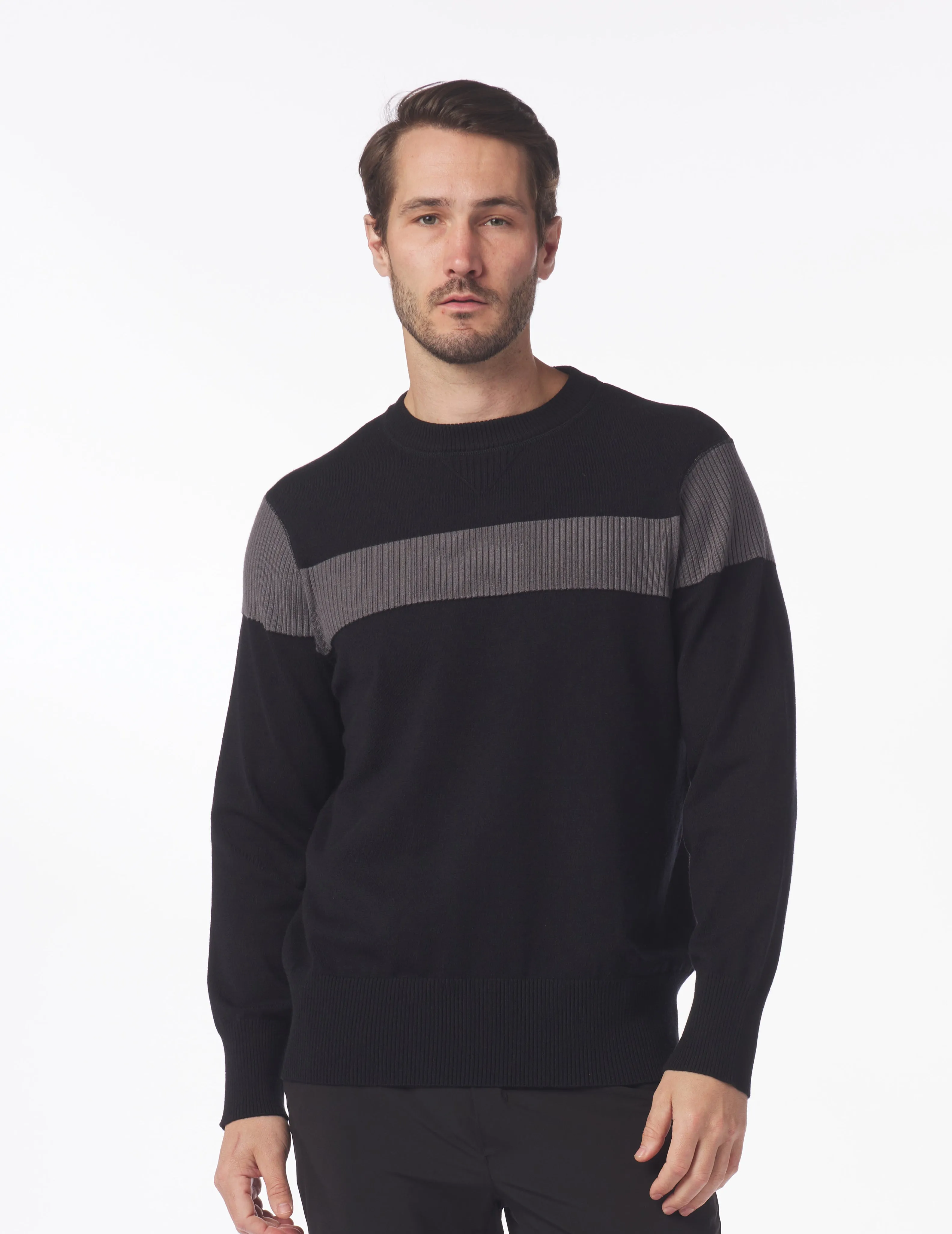 Tactical Crewneck Sweater: Black/Smoke Grey Stripe