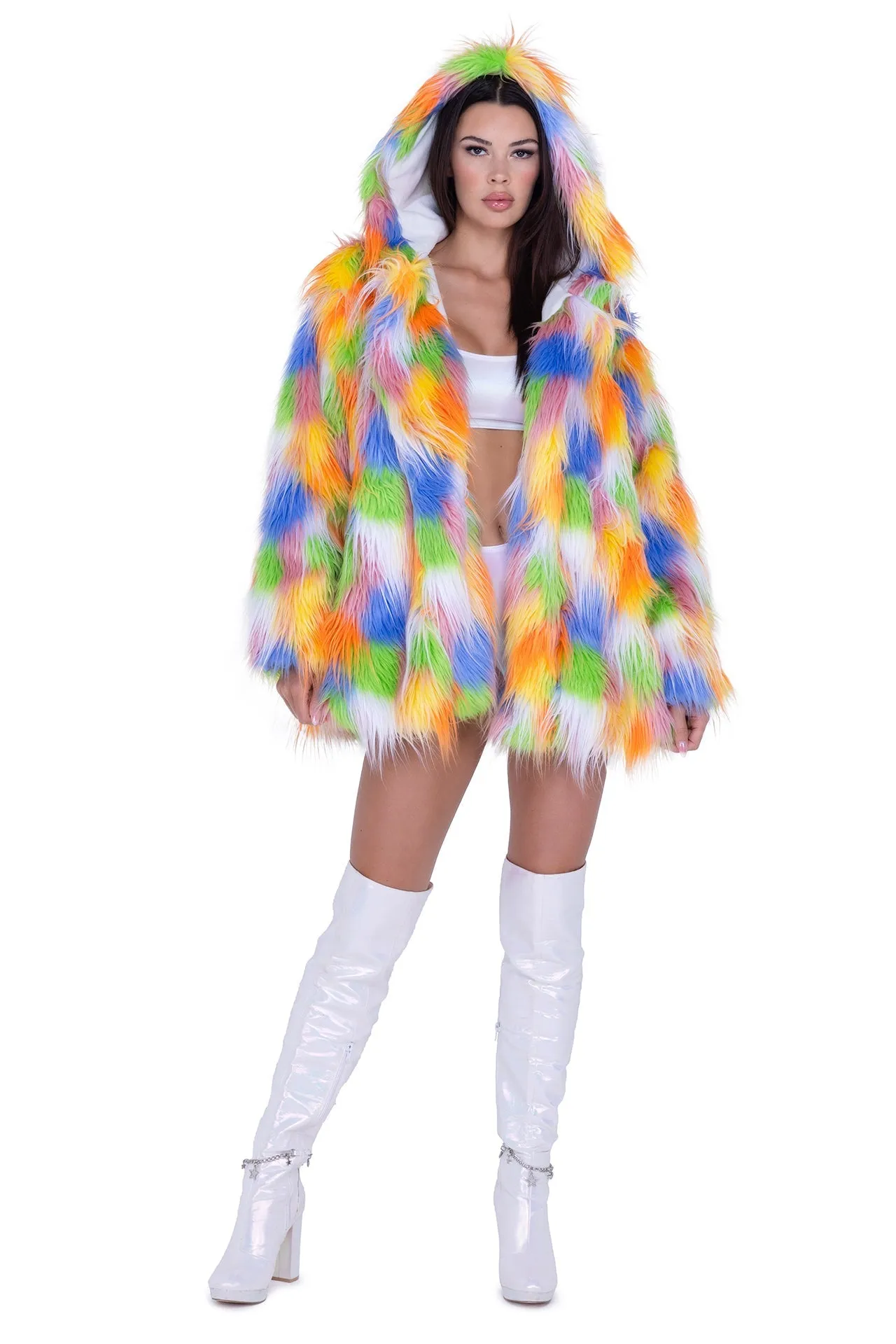 Thigh-High Hooded Fur Coat