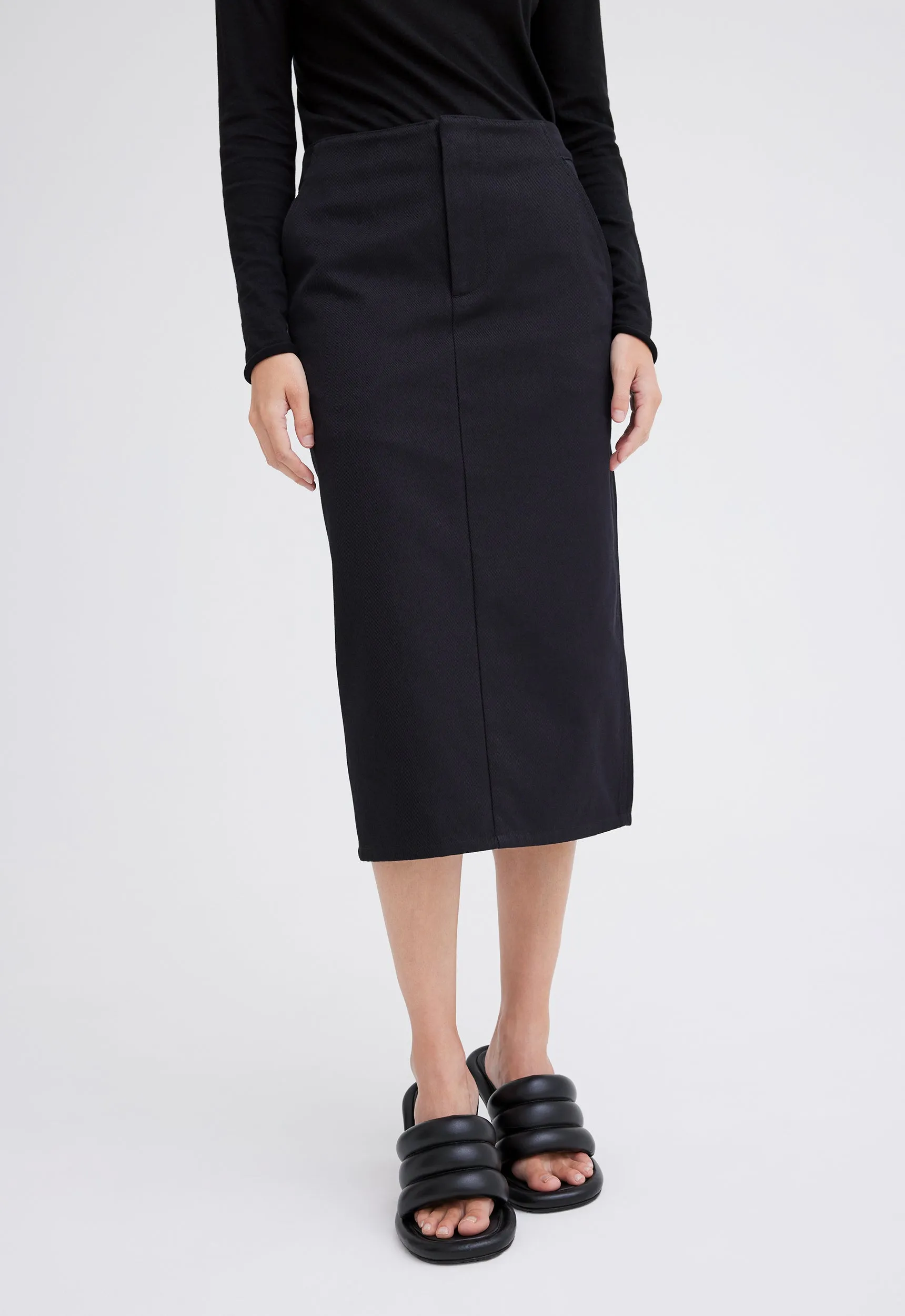 Uno Denim Midi Skirt - Black