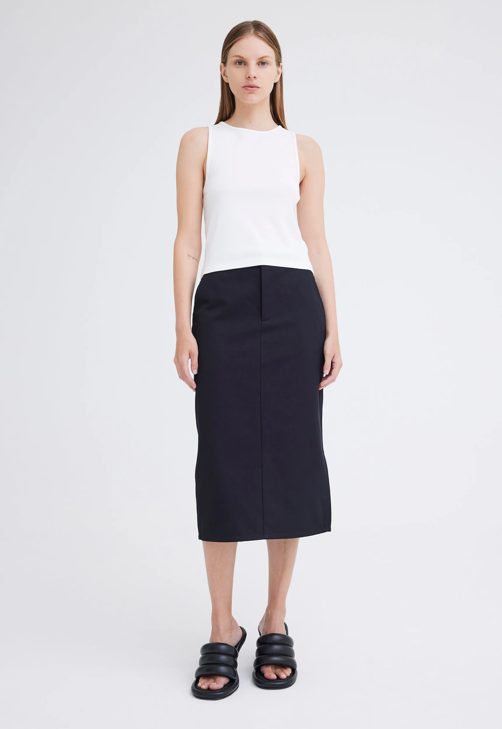 Uno Denim Midi Skirt - Black