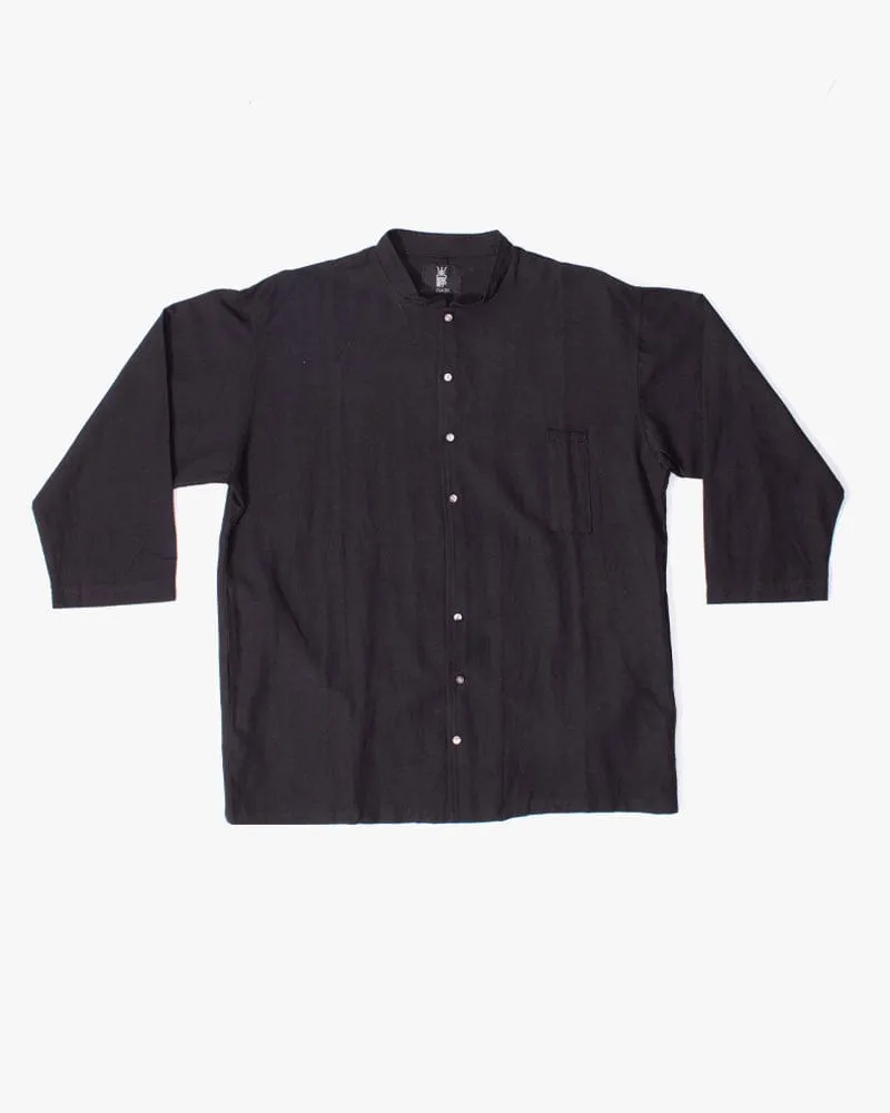 Wa-Modern Shirt, Long Sleeve Button-Up, Mandarin Collar, Black