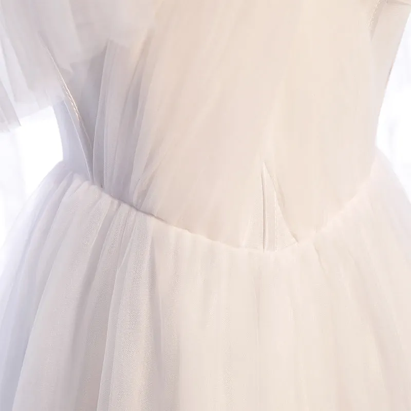 White Tulle Long Prom Dress A Line Simple Wedding Dress 201