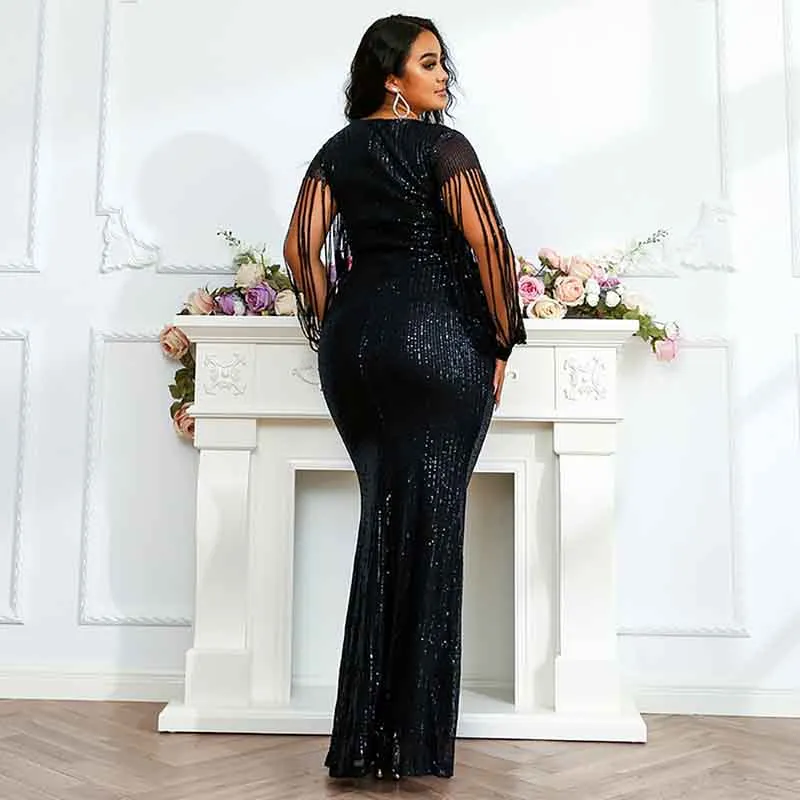 Women Plus Size Shinny Sequin Long Evening Dress Formal Prom Gown