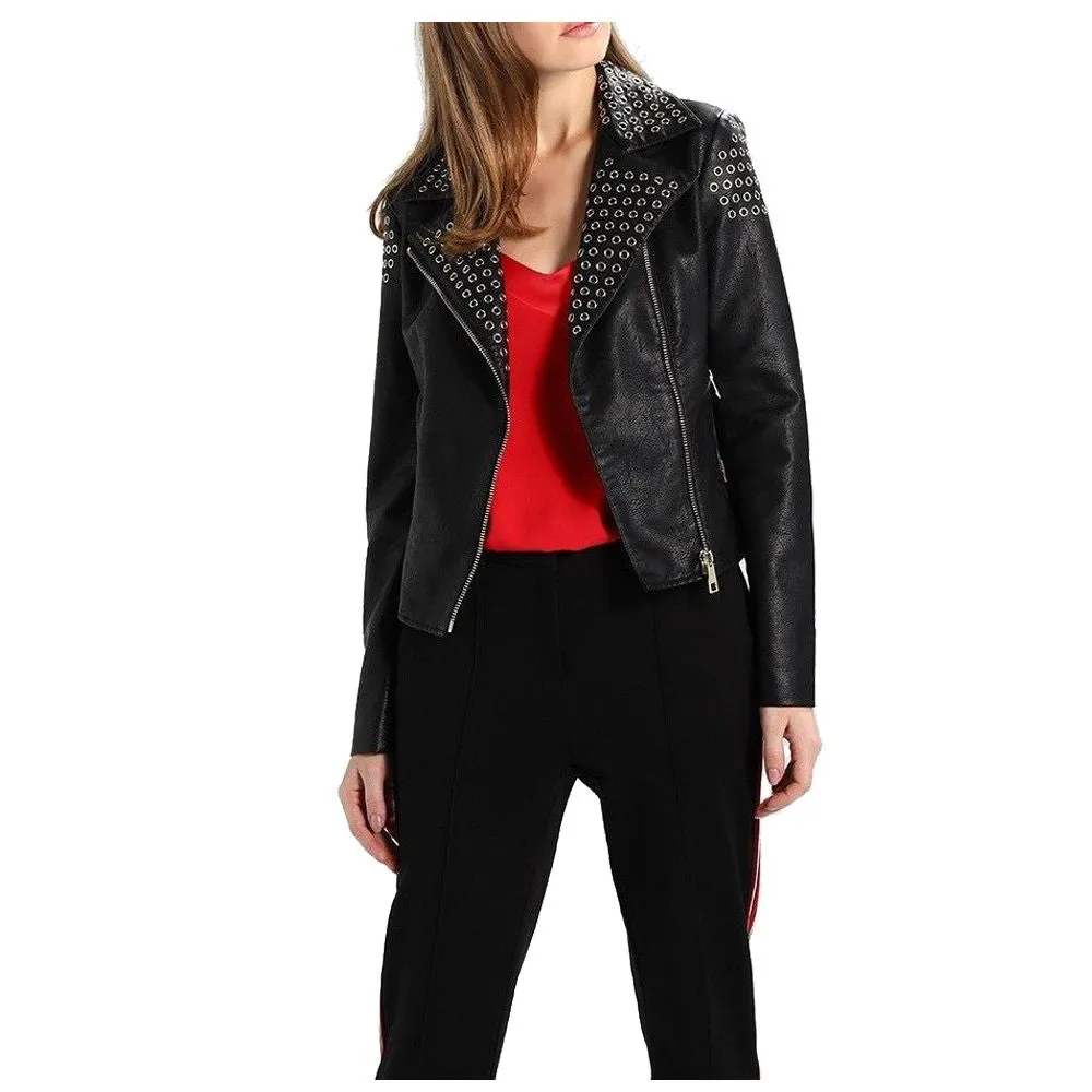 Women Ring Biker Fashion Leather Jacket