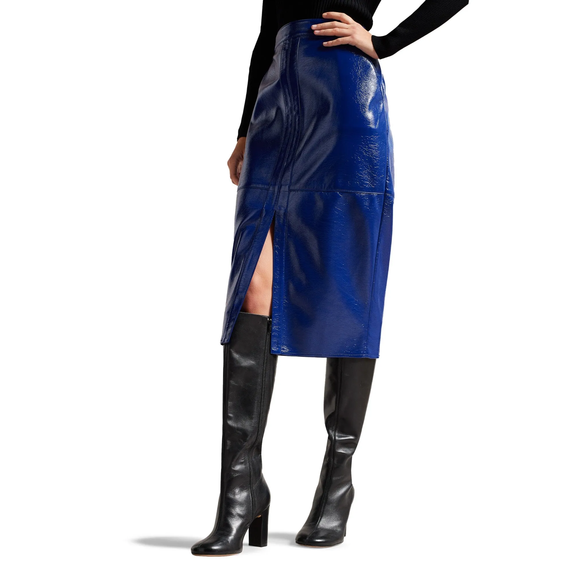 Women Wms-Vinell-Panelled Vinyl Pencil Skirt - Blue