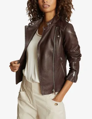 Women’s Chocolate Brown Leather Biker Jacket