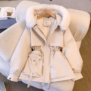 Women's Elegant Warm Fleece Lined Hooded Winter Jacket with Fur Collar | Ideal for Autumn/Winter