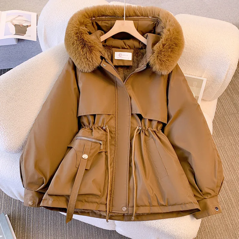 Women's Elegant Warm Fleece Lined Hooded Winter Jacket with Fur Collar | Ideal for Autumn/Winter