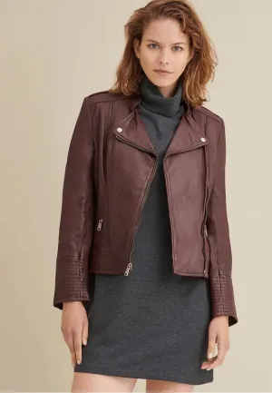 Women’s Maroon Leather Biker Jacket