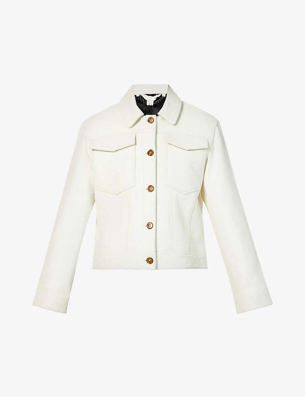 Women’s White Leather Trucker Jacket