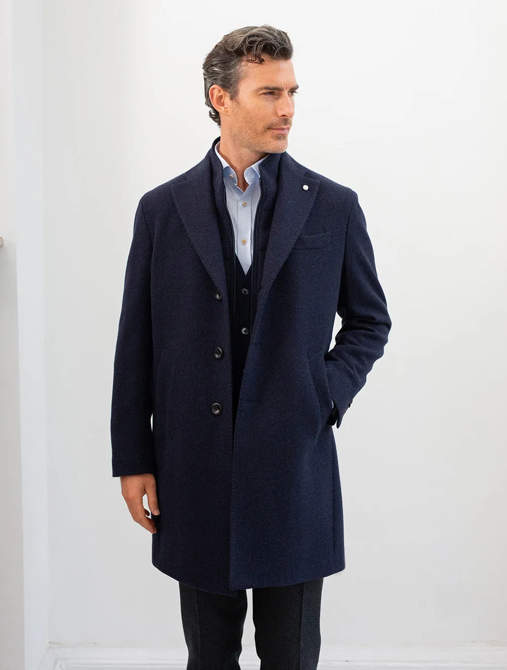 Wool And Silk Overcoat Blue