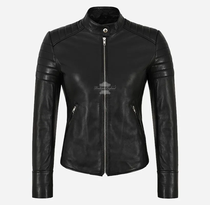 YSABEL Ladies Fashion Leather Jacket Biker Style Black Leather Jacket