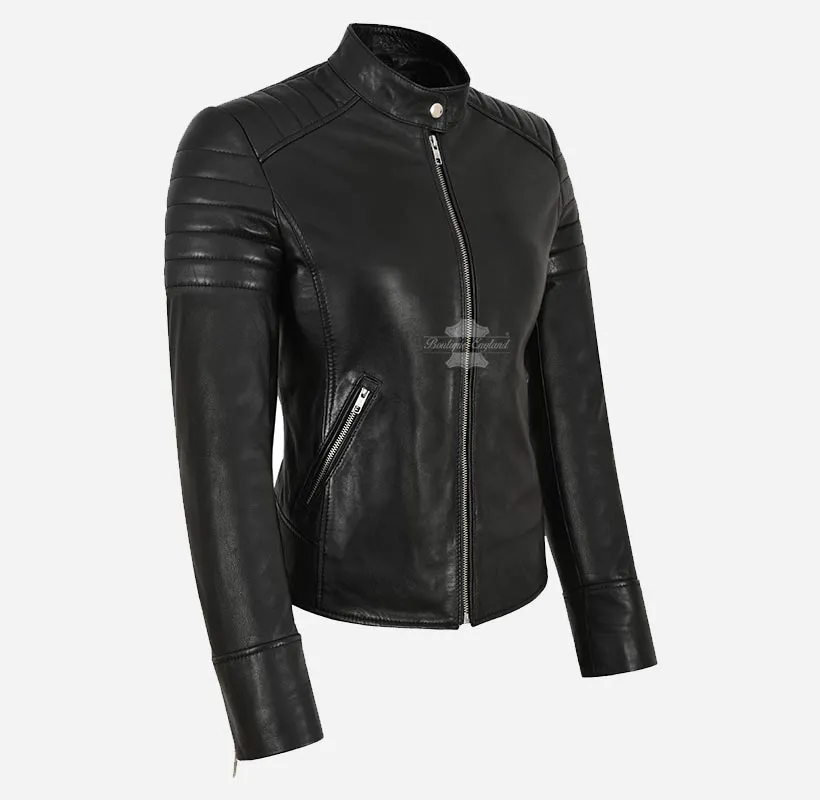 YSABEL Ladies Fashion Leather Jacket Biker Style Black Leather Jacket